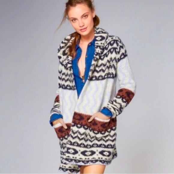 Abercrombie & Fitch Women's Aztec Alpaca Wool Blend Long Hooded Cardigan Size S - Picture 5 of 14